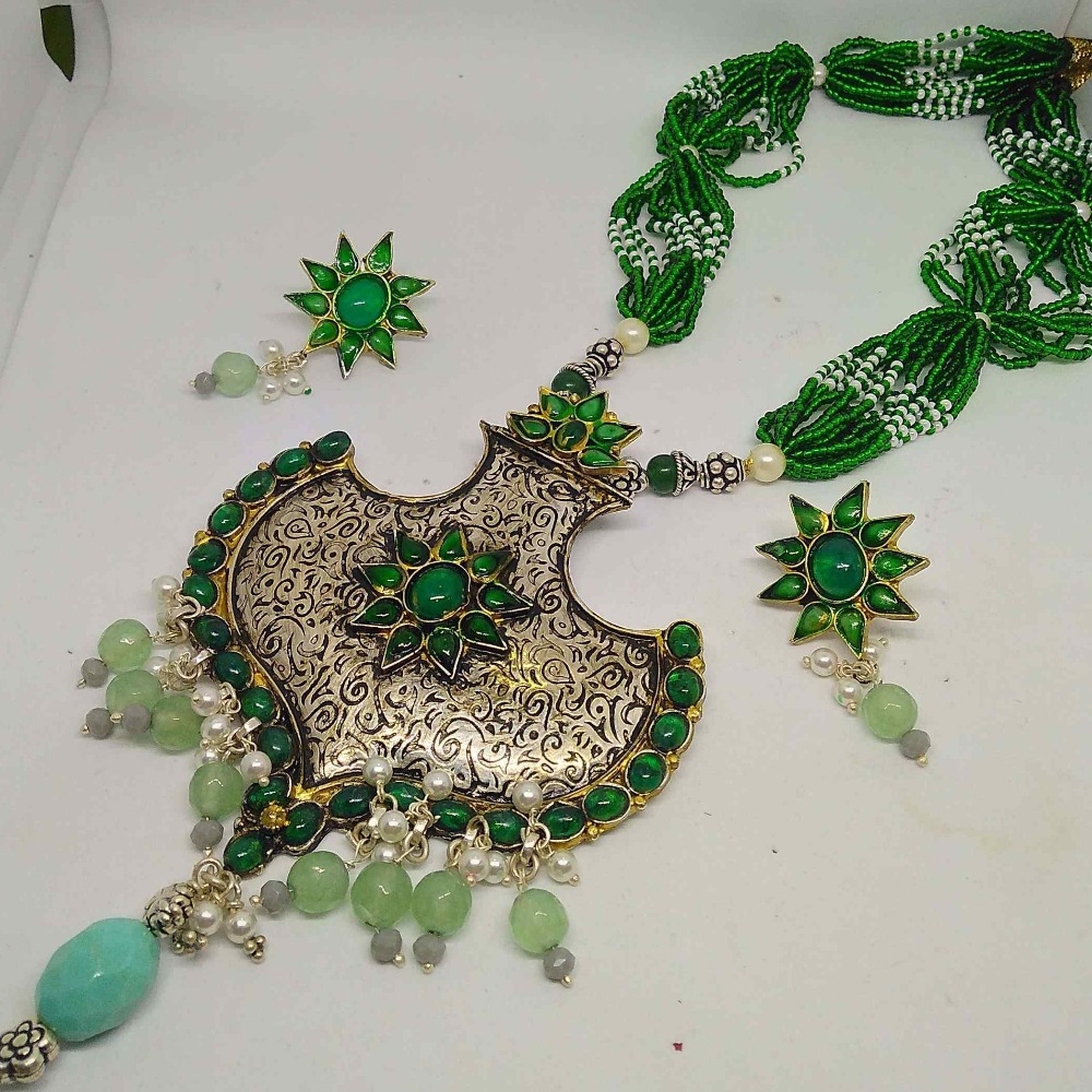 925 silver motisear & antique pendant with earring set for women