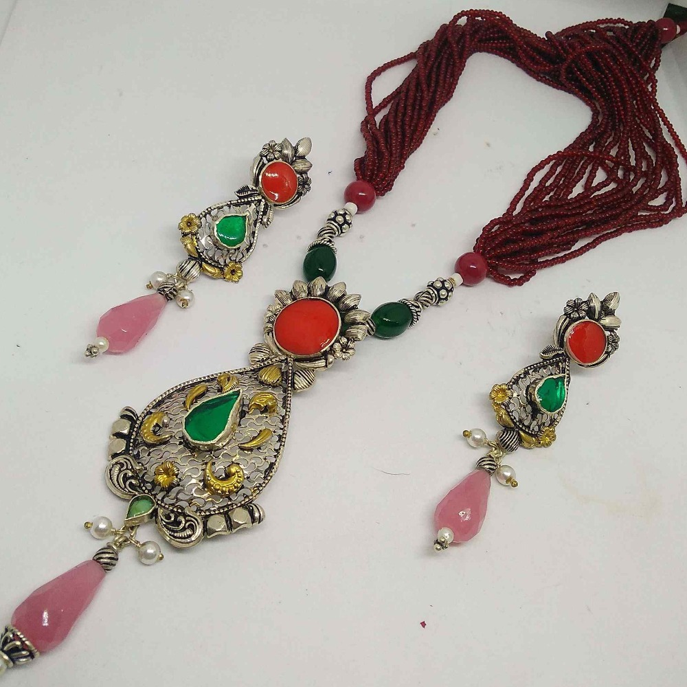 925 silver motisear & antique pendant with earring set for women