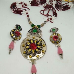 925 silver motisear & antique pendant with earring set for women