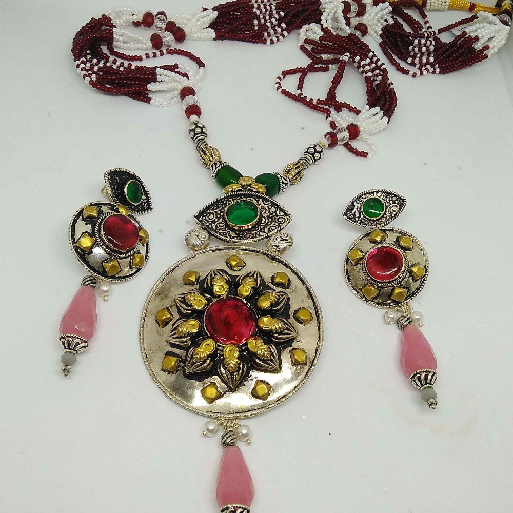 925 silver motisear & antique pendant with earring set for women