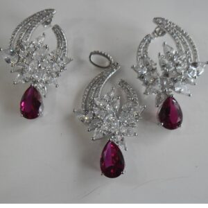 925  silver rani stone & white diamond  pendant butti for girls