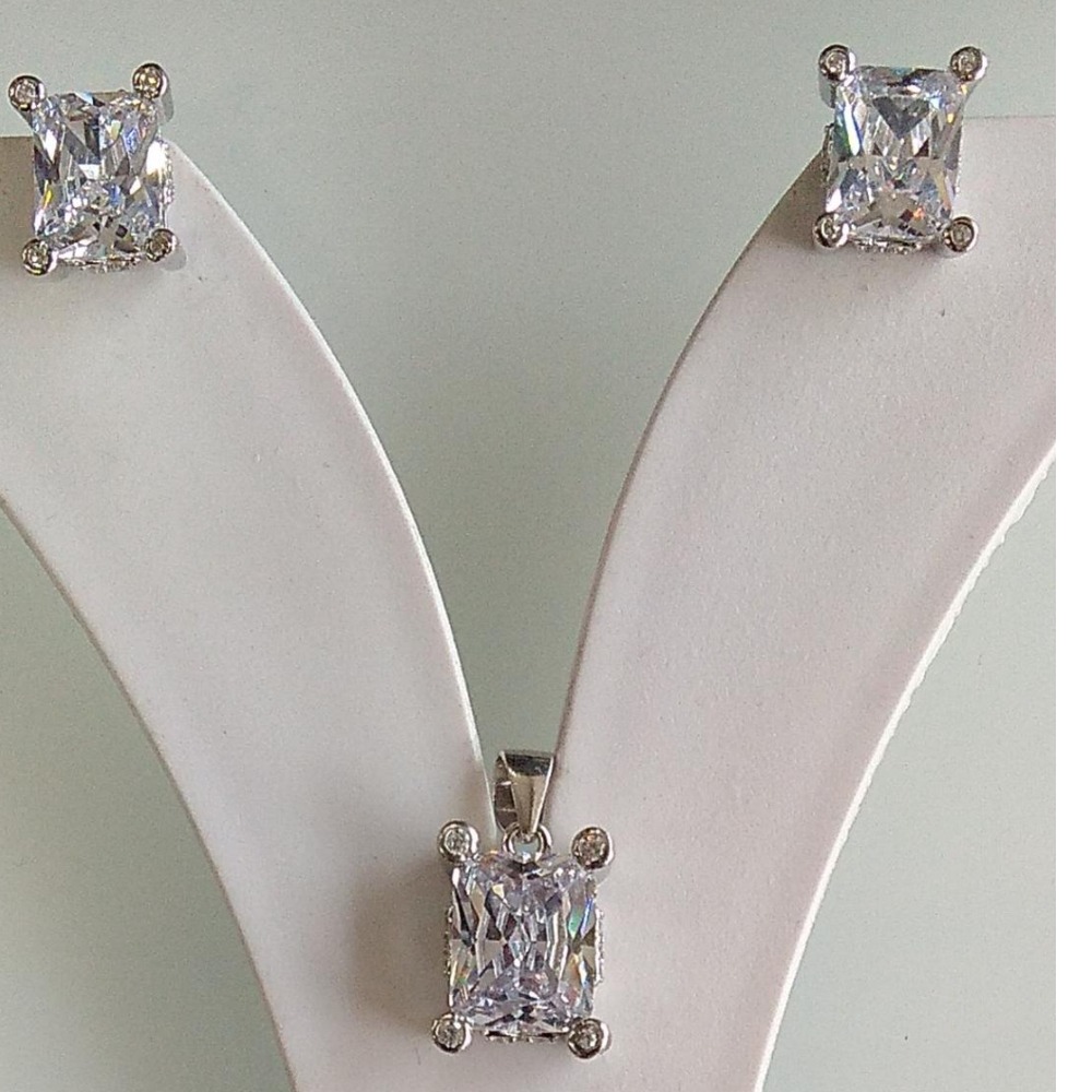 925 sterling silver white stone square design pendant butti for girls