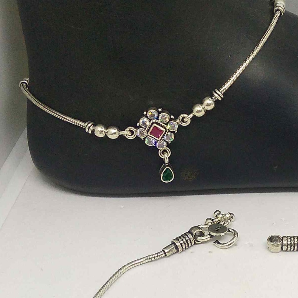 925 silver oxidised & color stone designer payal for girls
