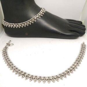 925 silver oxidised & color stone wedding payal / anklet for girls