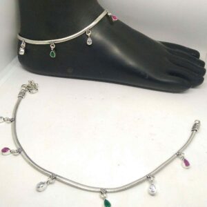925  silver oxidised & color stone designer payal  for girls