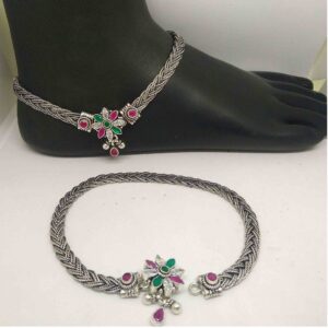 925 sterling silver oxidised italian payal for girls