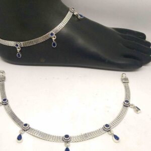 925 Sterling Silver  Oxidised  black  stone  antique  Payal / Anklets