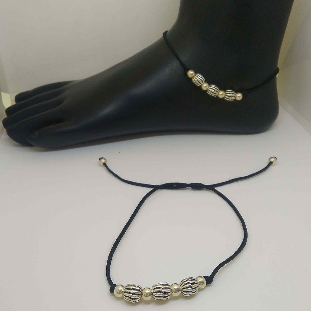 925 sterling silver delicate black beads payal/anklet for women