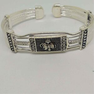 silver Oxidised Trishul & Damru Design Kada For Men