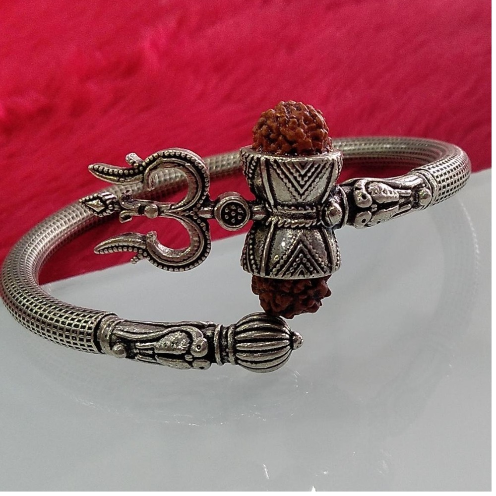 silver  Trishul & Damru  Rudraksha Special Kada Bracelet