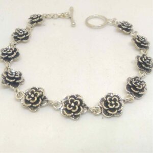 925 sterling silver oxidised rose flower design bracelet