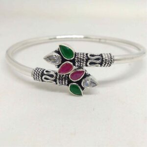 925 sterling silver oxidised antique color stone bracelet /kada
