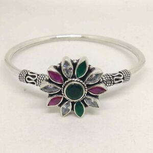 925 sterling silver oxidised antique color stone bracelet /kada