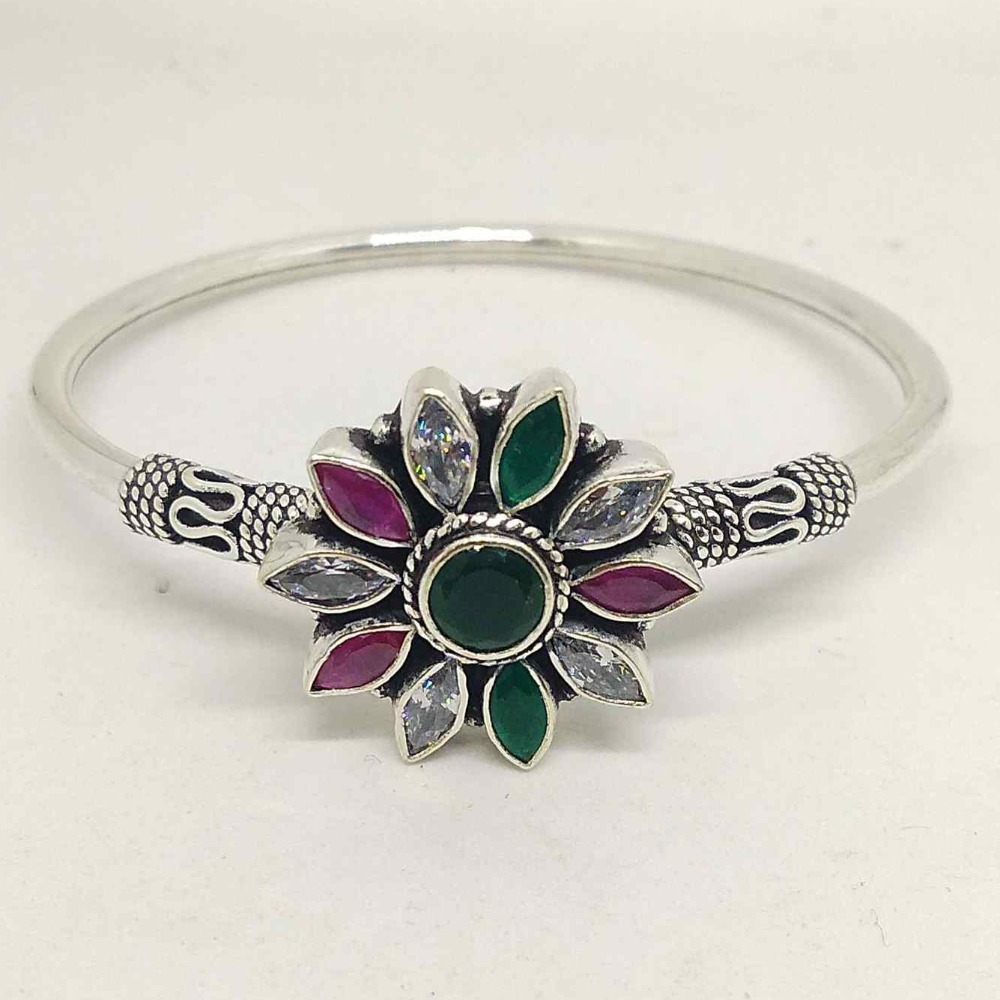 925 sterling silver oxidised antique color stone bracelet /kada