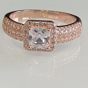 925 sterling silver  Rose Gold Plated   Squire  Diamond Ring
