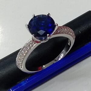 925 sterling silver   dark blue color single diamond Ring for ladies