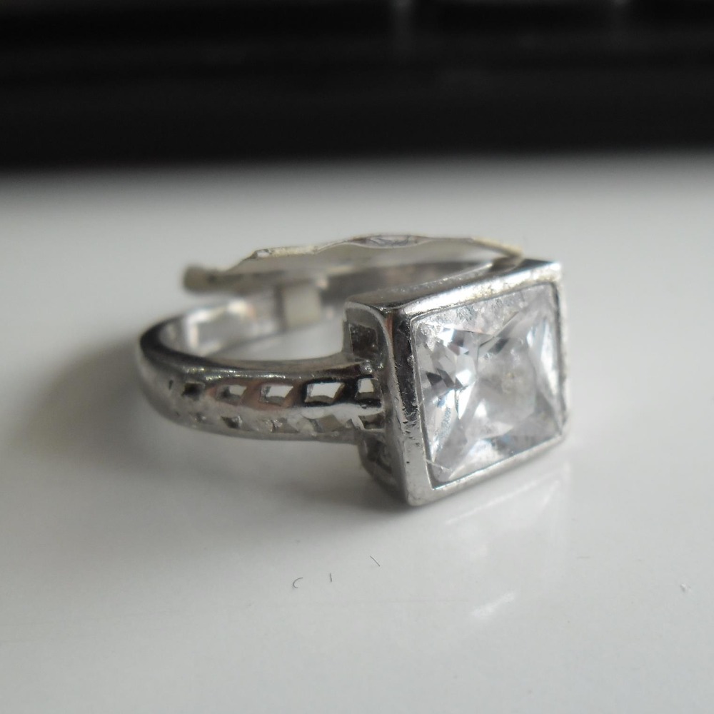 925 sterling white stone square ring for men