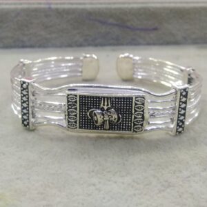Silver Casual Wear Designer Trishul Logo Bracelet For Men