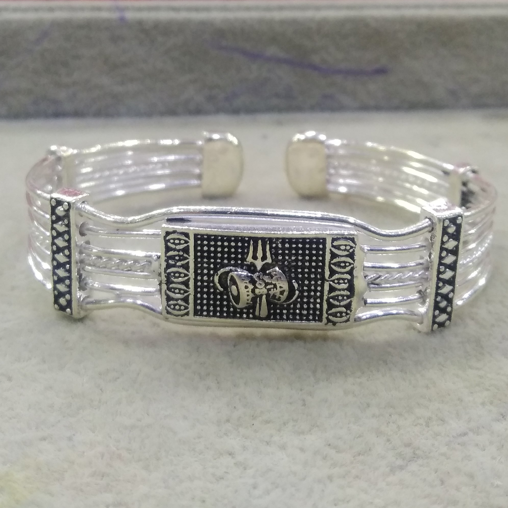 Silver Casual Wear Designer Trishul Logo Bracelet For Men