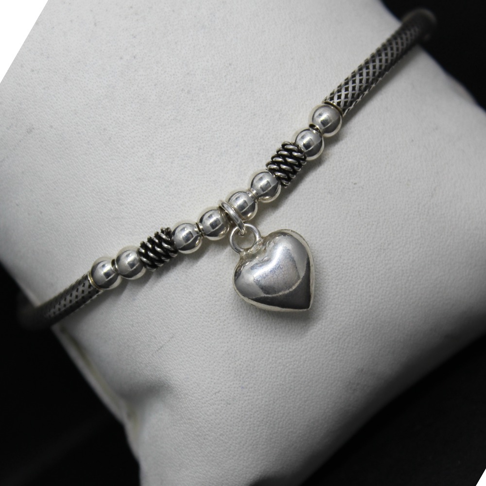 925 sterling silver heart shape kada bracelet for ladies - Image 3