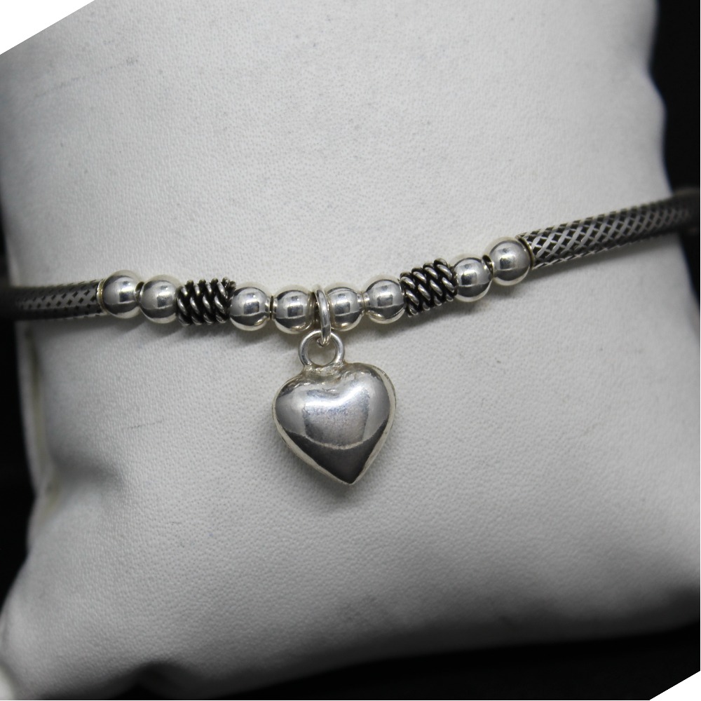 925 sterling silver heart shape kada bracelet for ladies - Image 2