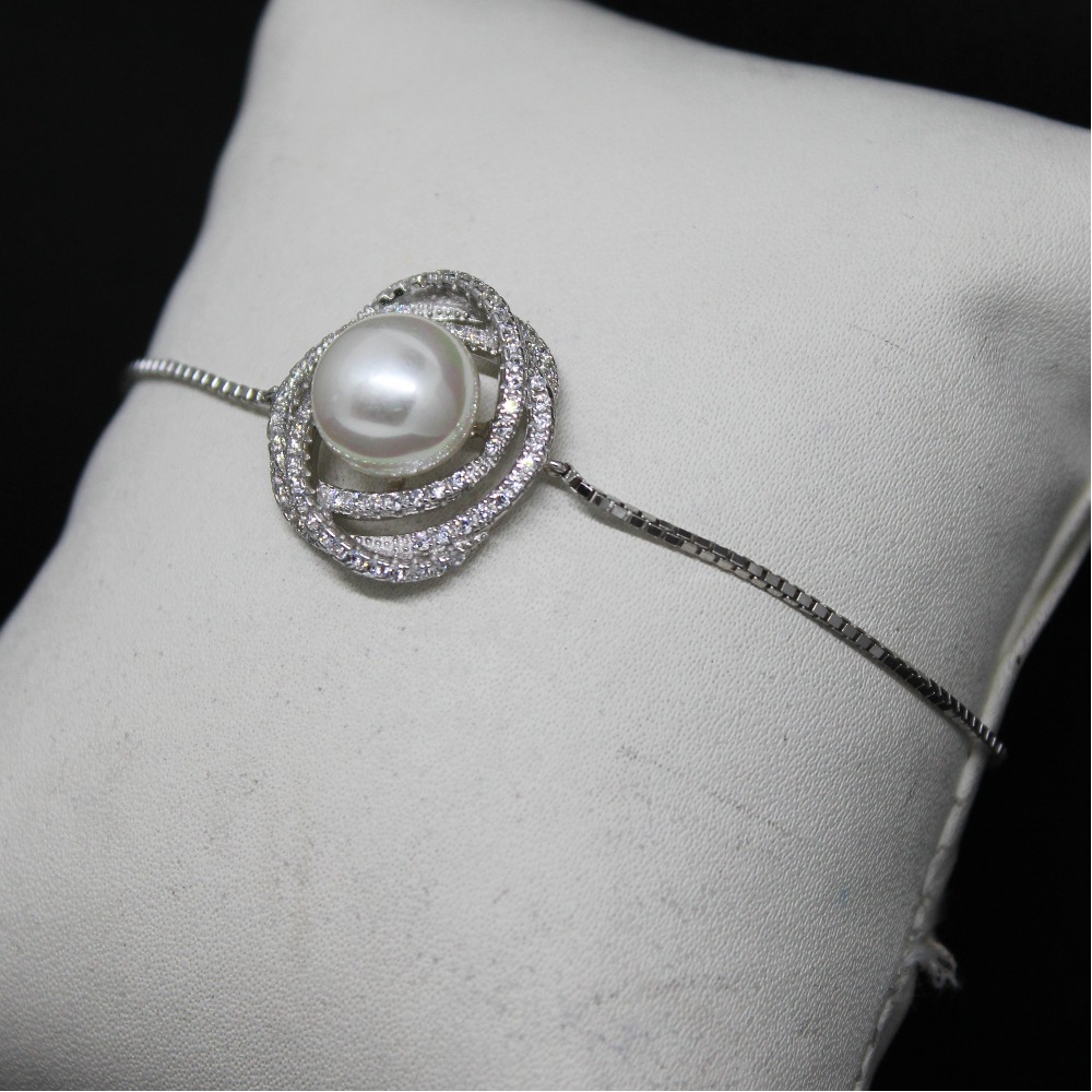 925 sterling silver stone kada bracelet for ladies - Image 3