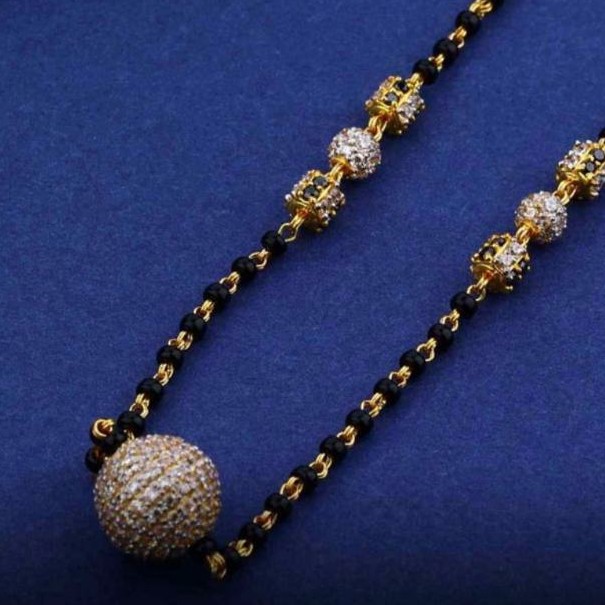 22KT/ 916 Gold single CZ round boll pendant mangalsutra for ladies