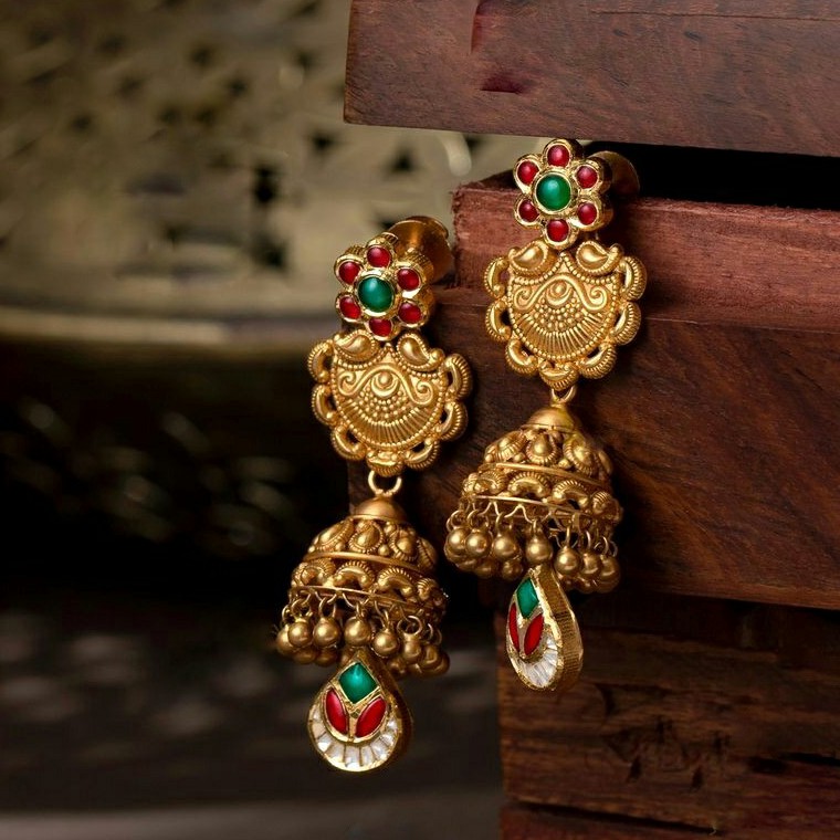 22KT/ 916 Gold antique wedding bridle Jhumka earrings for ladies