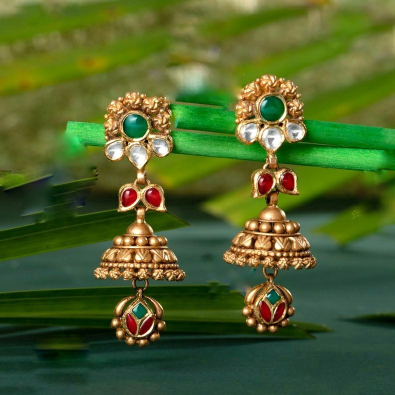 22KT/ 916 Gold Antique festival Jhumka earrings for ladies