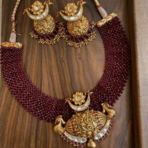 22KT/ 916 Gold real Kamp agate beads Necklace pendant set for ladies