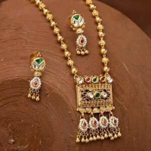 22KT/ 916 Gold antique bridle Jesalmeri long Necklace set for ladies