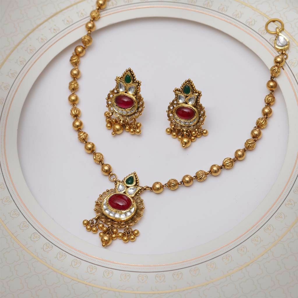 22KT/ 916 Gold antique special occasional Half Necklace set for Ladies