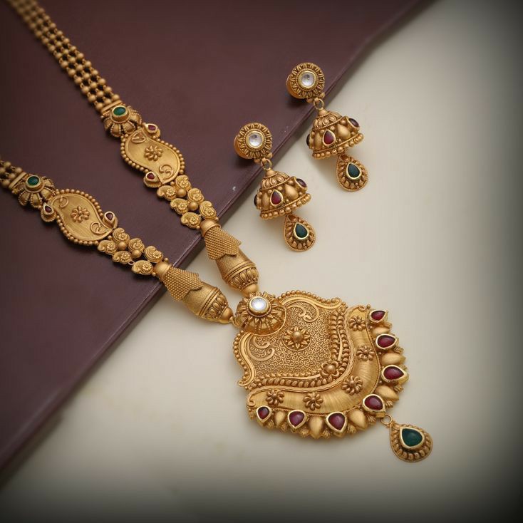 22KT / 916 Gold antique wedding Bridle long Necklace set for ladies