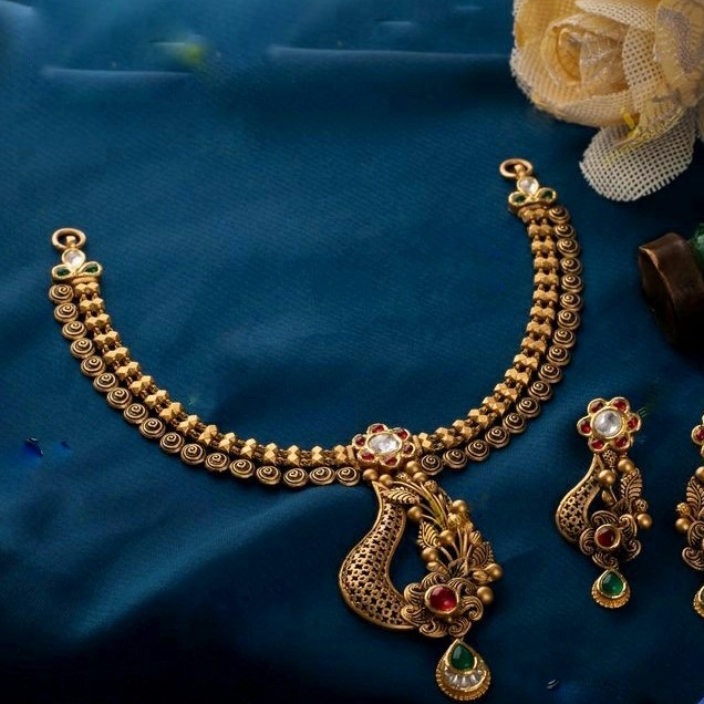 22KT / 916 Gold antique wedding half necklace set for ladies