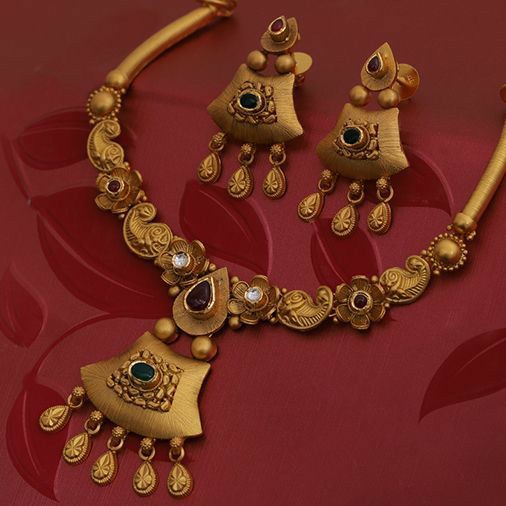 22kt gold bridle antique necklace set with earrings stg1005