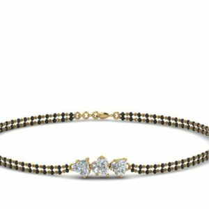 18KT yellow gold 3 heart diamond mangalsutra bracelet for ladies