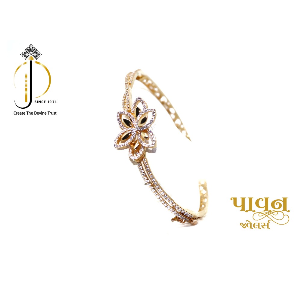 18KT Yellow Gold Flower design CZ Diamond Bracelets For Ladies - Image 2