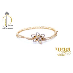 18KT Yellow Gold Flower design CZ Diamond Bracelets For Ladies
