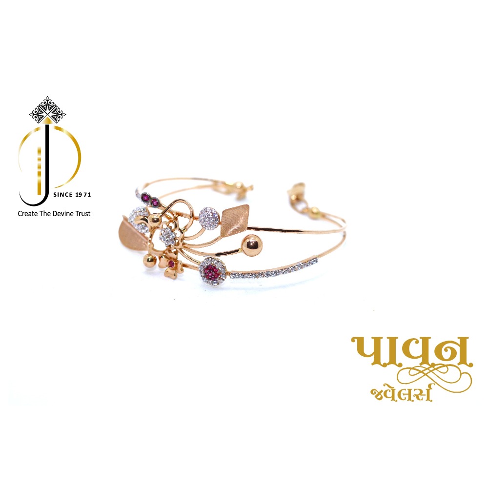 18KT Rose Gold Fancy CZ Pink Delicate Bangles for ladies KKG0114
