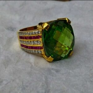 916 Gold Green Stone Ring For Men