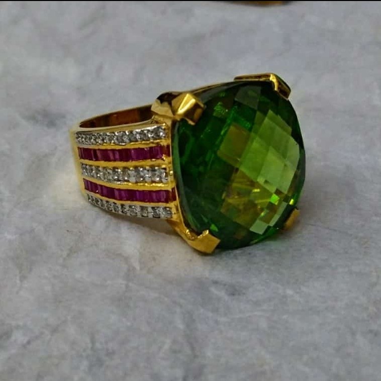 916 Gold Green Stone Ring For Men