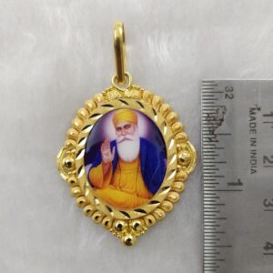916 Gold Satanam Vaheguru Photo Mina Pendant
