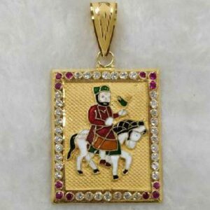 916 Gold Designer Ramdevpir Minakari Pendant