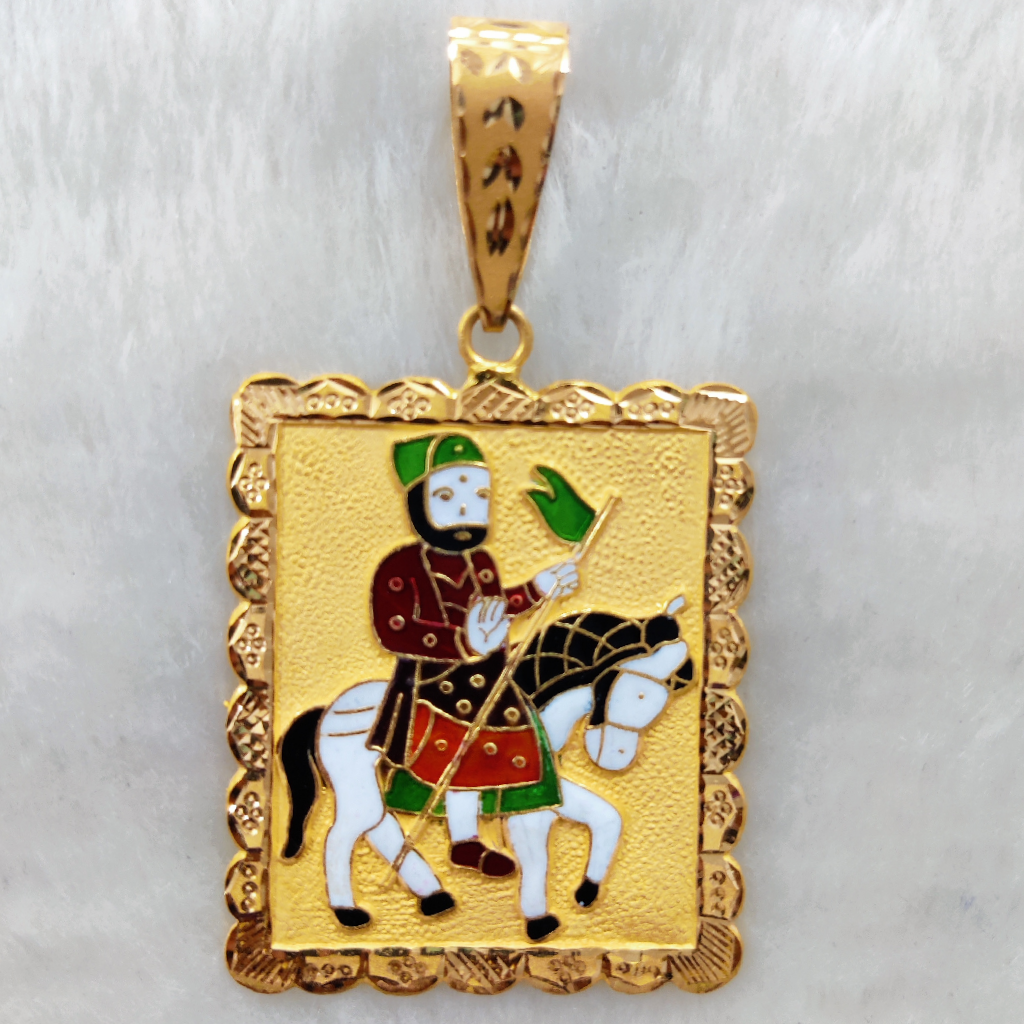 916 Gold Ramdev Pir Minakari Pendant