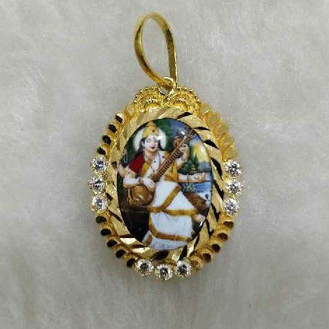 22KT Gold Antique Saraswati Maa Photo Pendant
