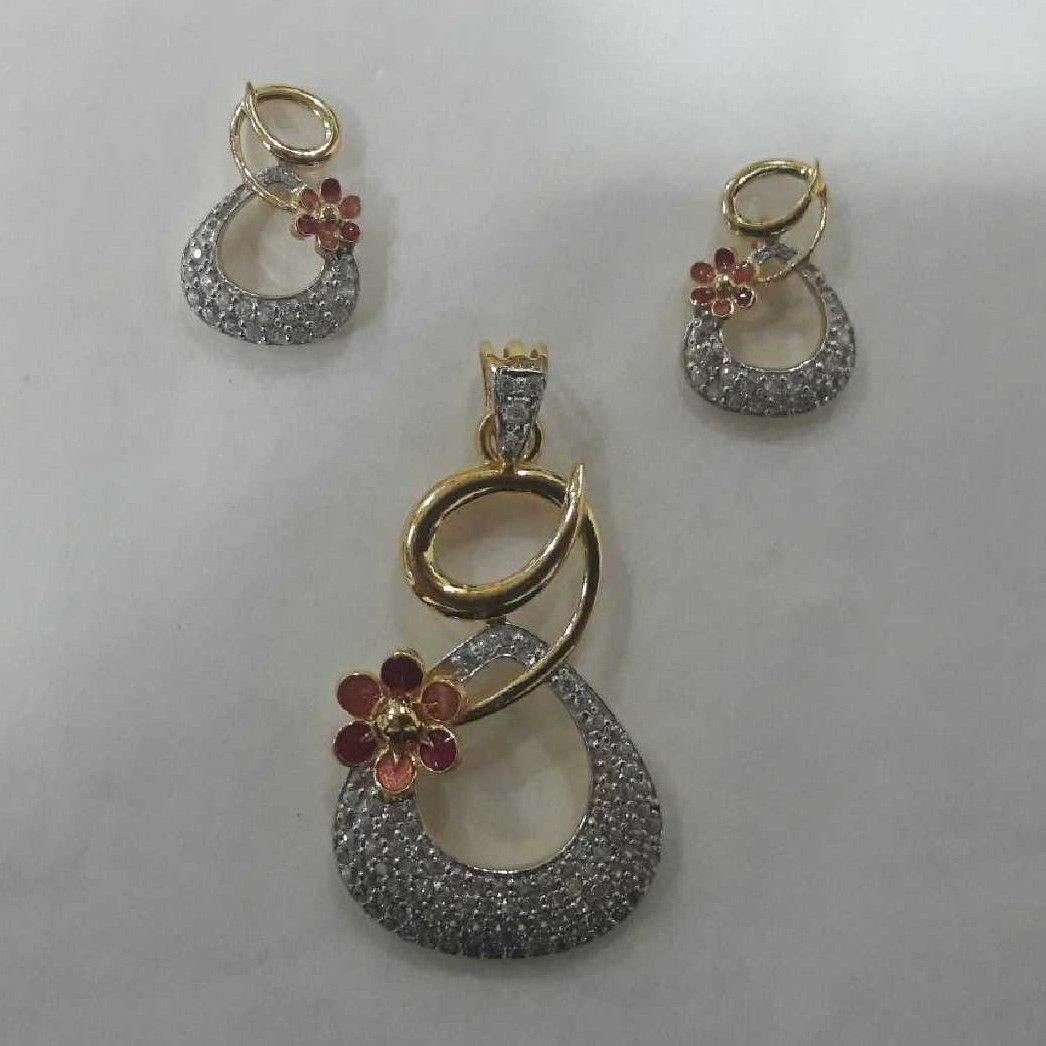 916 Gold Indian Diamond Flower Pendant Set