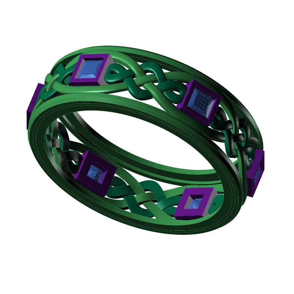 18K / 750 Gold Gents Beaded Princess Cut Ring