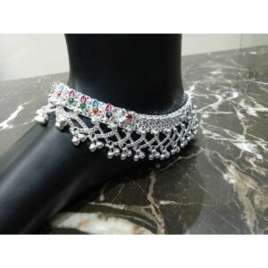 Broad Agra Style Silver Fancy Payal