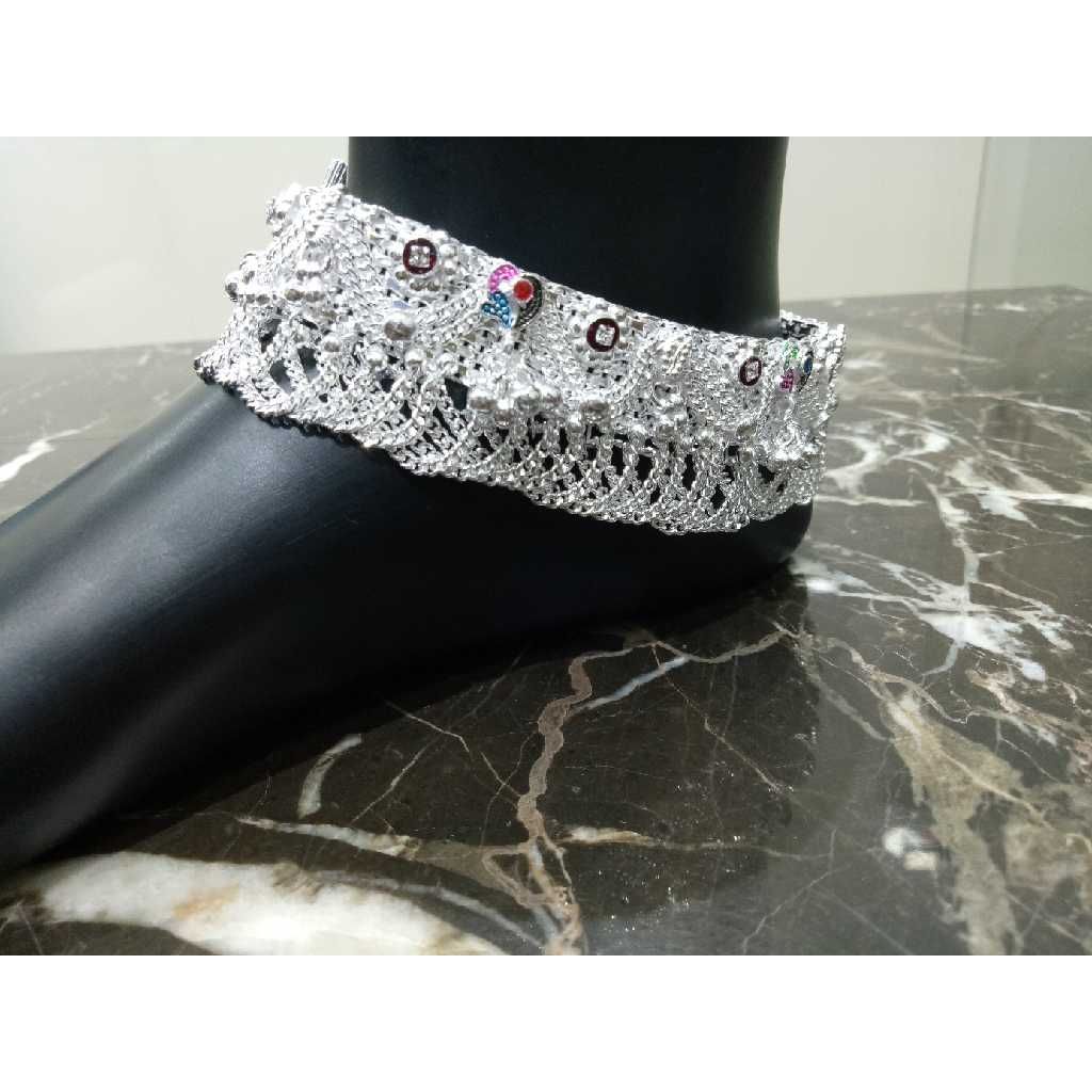 Broad Agra Style Silver Fancy Payal