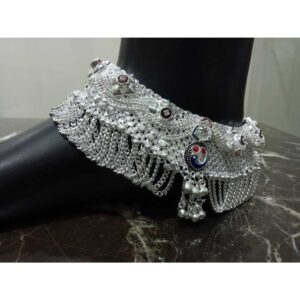 Broad Agra Style Silver Fancy Payal